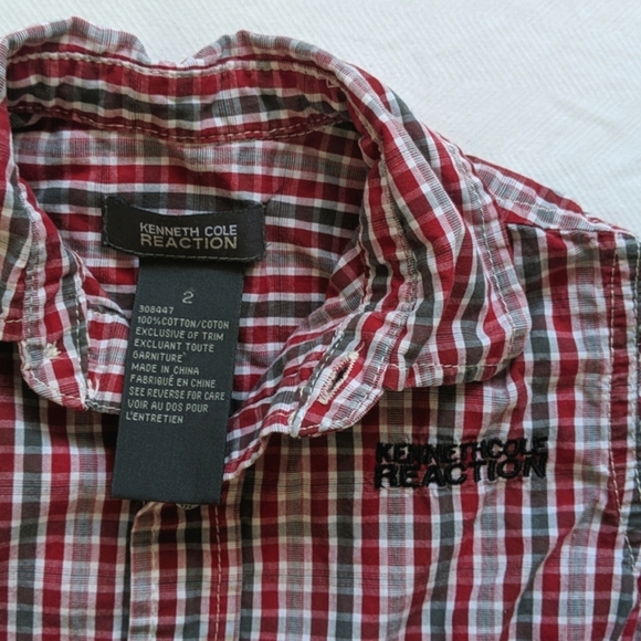 kenneth cole reaction red plaid button down dress shirt 2T toddler boys - Picture 2 of 5